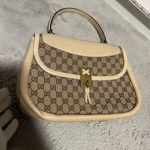 Gucci Beige GG Supreme Canvas Top-Handle Shoulder Bag with Gold Hardware